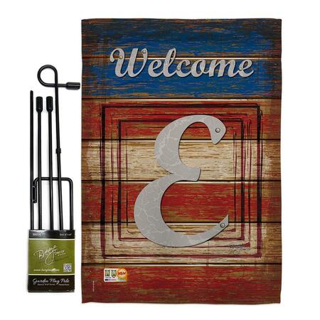 GARDENCONTROL 13 x 18.5 in. Patriotic E Initial Americana Vertical Double Sided Garden Flag Set with Banner Pole GA4124617